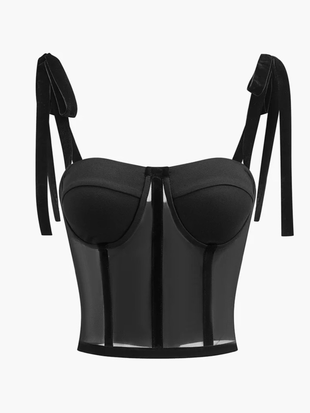 Semi-Sheer Tied Mesh Cami Crop Top